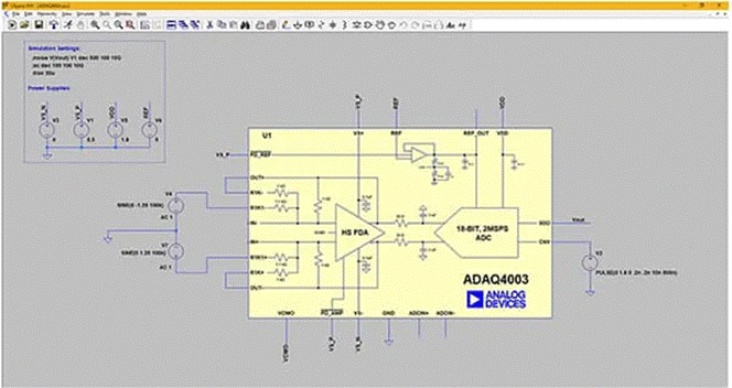 图 5:ADI 为使用差分输入配置的 ADAQ4003 提供 LTspice 仿真模型.png